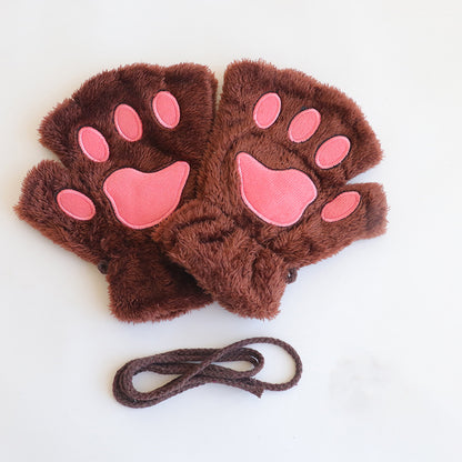 Comstylish Cute Cat Paw Half-finger Plush Gloves