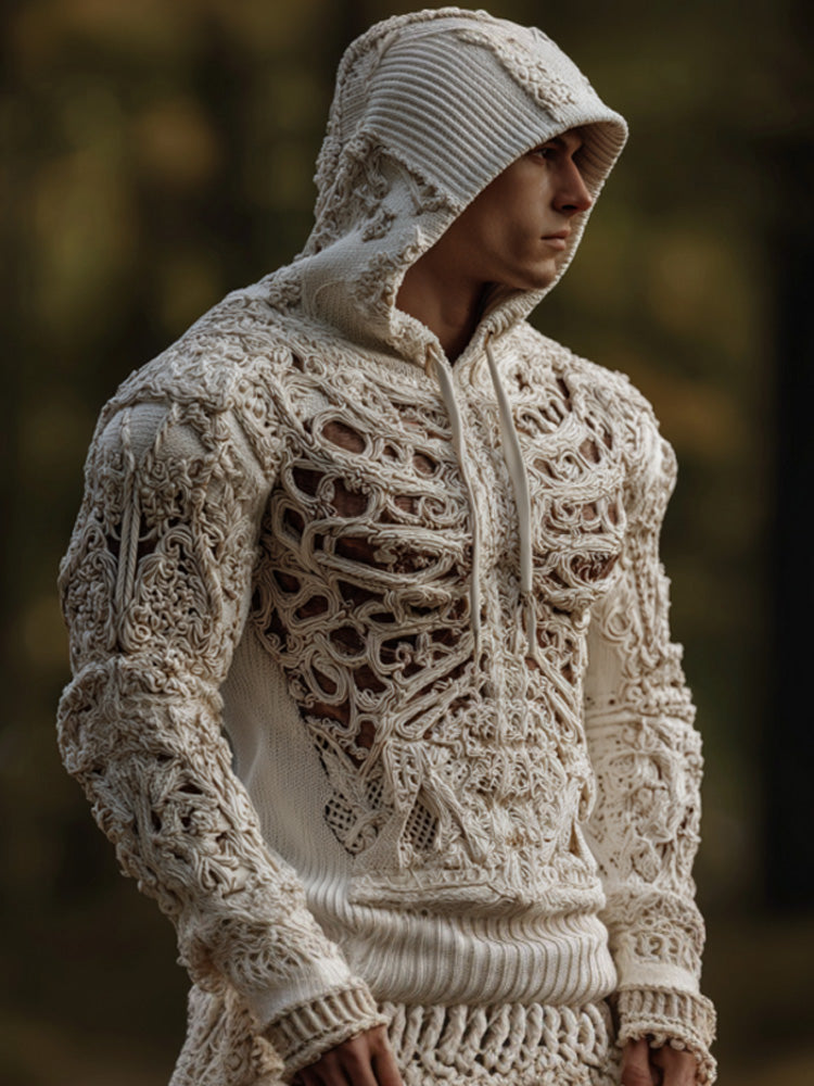 Men's Halloween Skeleton Embroidered Hooded Sweater artswardrobe