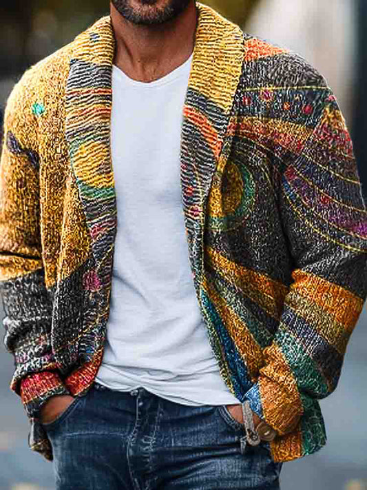 Men'S Retro Irregular Abstract Geometric Print Knitted Sweater elevenforest