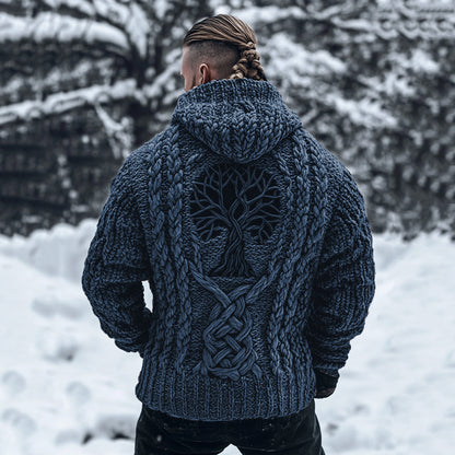 Men's Viking Tribal Tree Of Life Celtic Chunky Knit Hooded Sweater artswardrobe