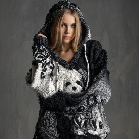 Women's Vintage Dog Embroidered Hooded Sweater artswardrobe