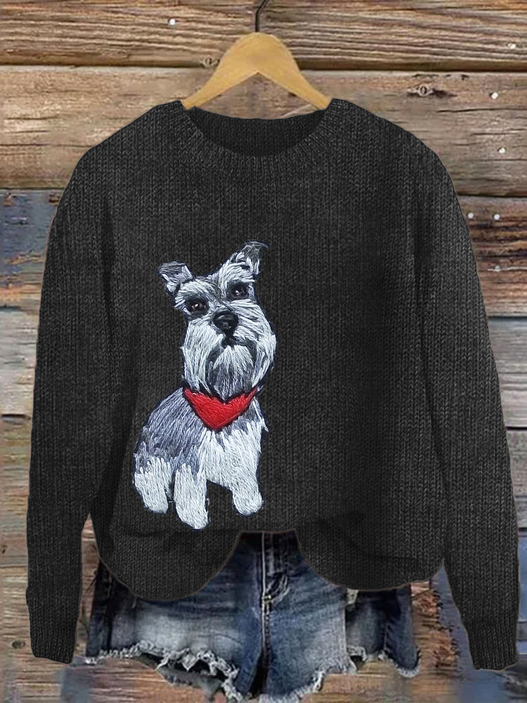 Comstylish Christmas Pet Dog Embroidered Women's Crew Neck Sweater