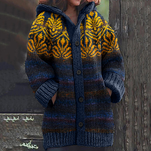 Vintage Fairman Island Knitted Jacquard Hooded Sweater Cardigan elevenforest