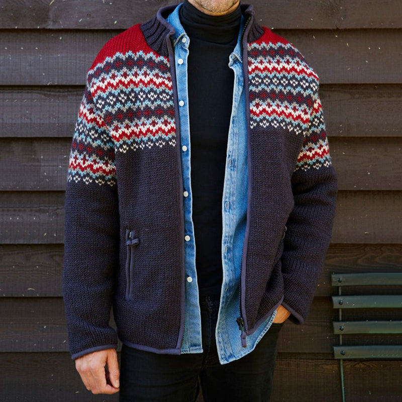 Mens Vintage Fair Isle Knitted Cardigan Sweater elevenforest