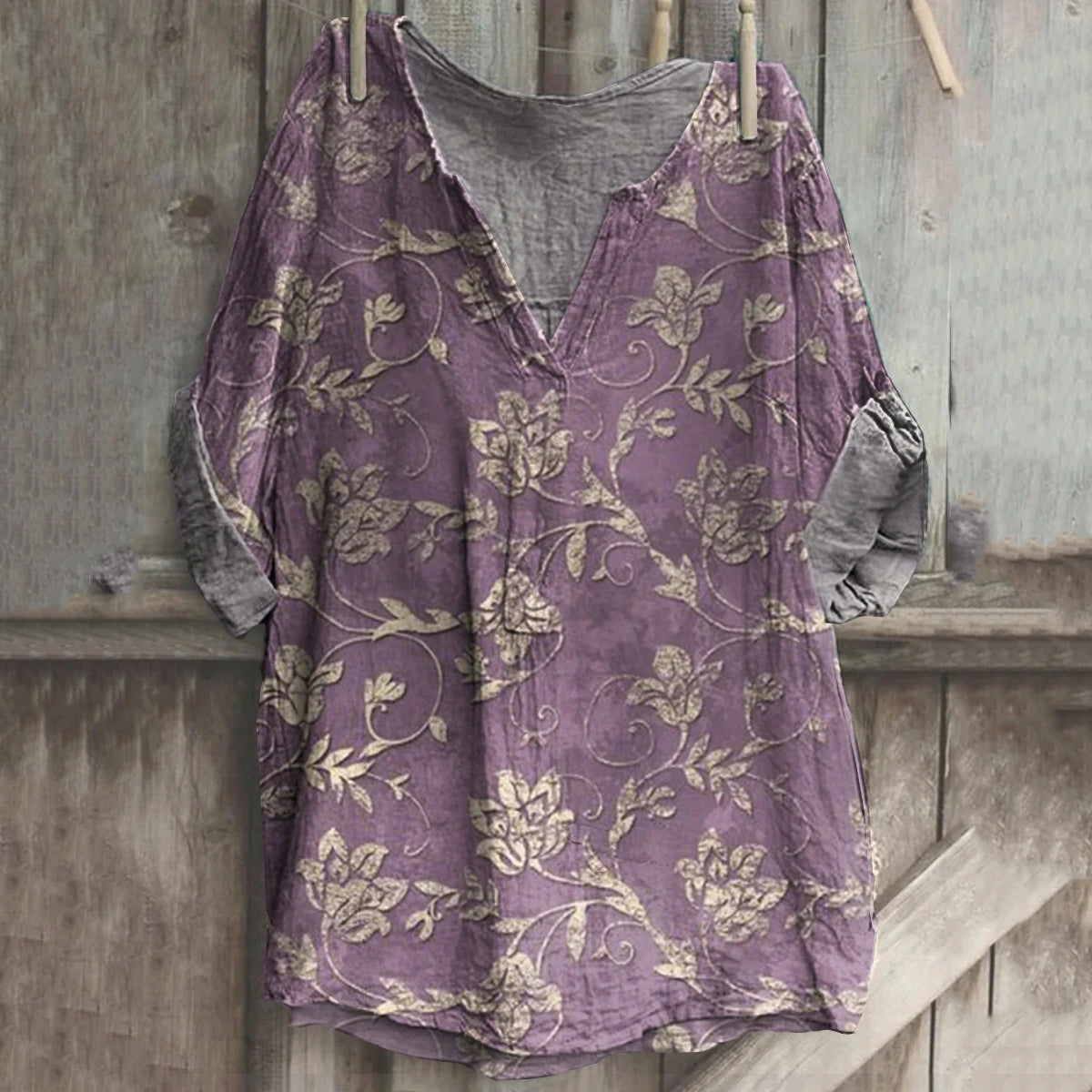 Comstylish Women's Vintage Floral Print Long Sleeve Comfortable Cotton Shirt