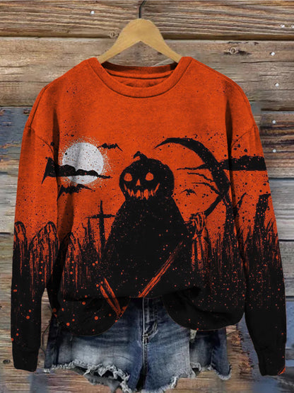 Vintage Halloween Pumpkin Ghost Art Washed Sweatshirt artswardrobe