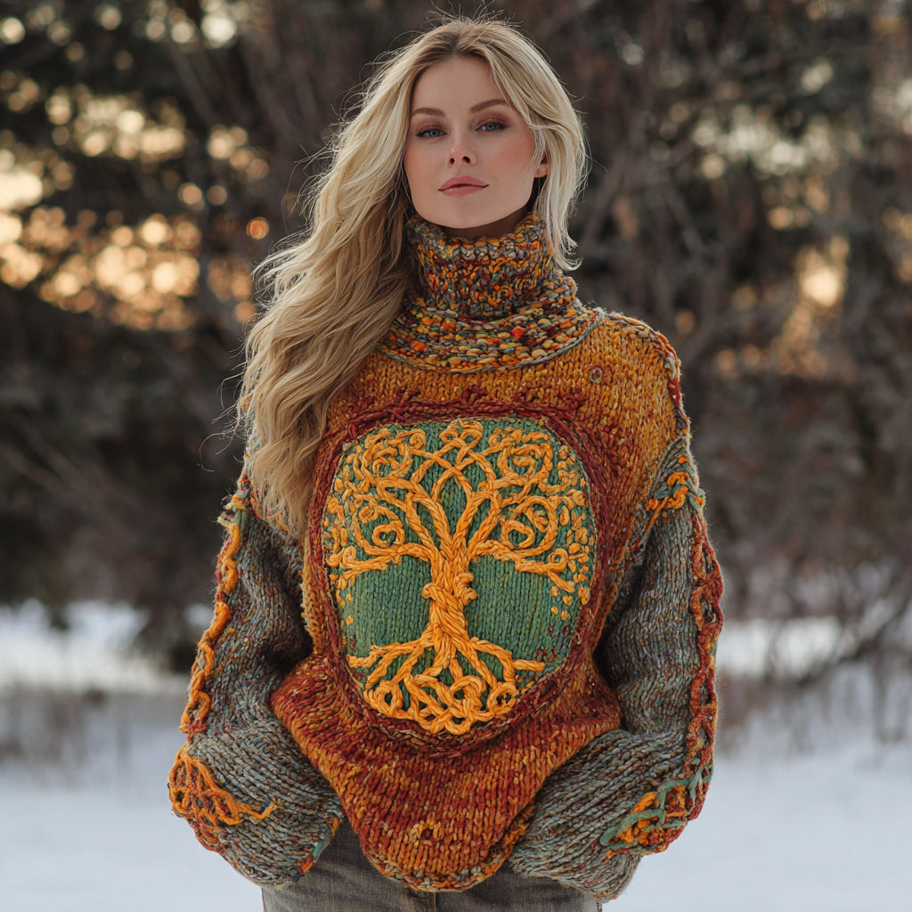 Vintage Tree Of Life Earth Tone Cozy Thick Sweater artswardrobe