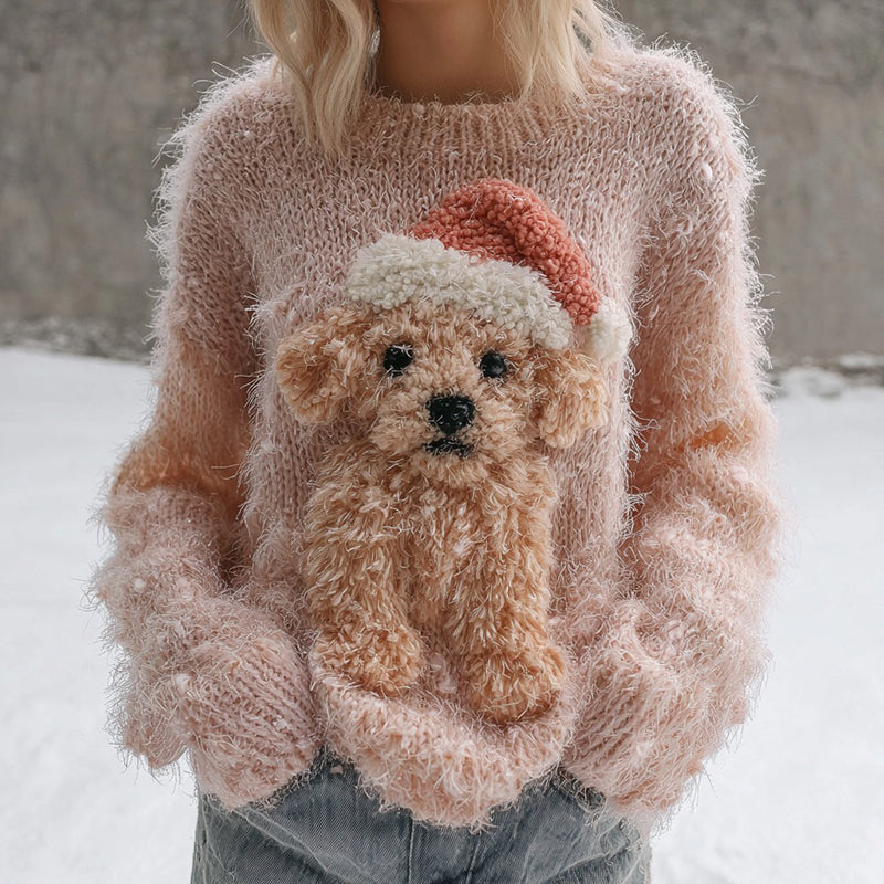 Comstylish Fuzzy Cute Teddy Puppy Knit Christmas Sweater