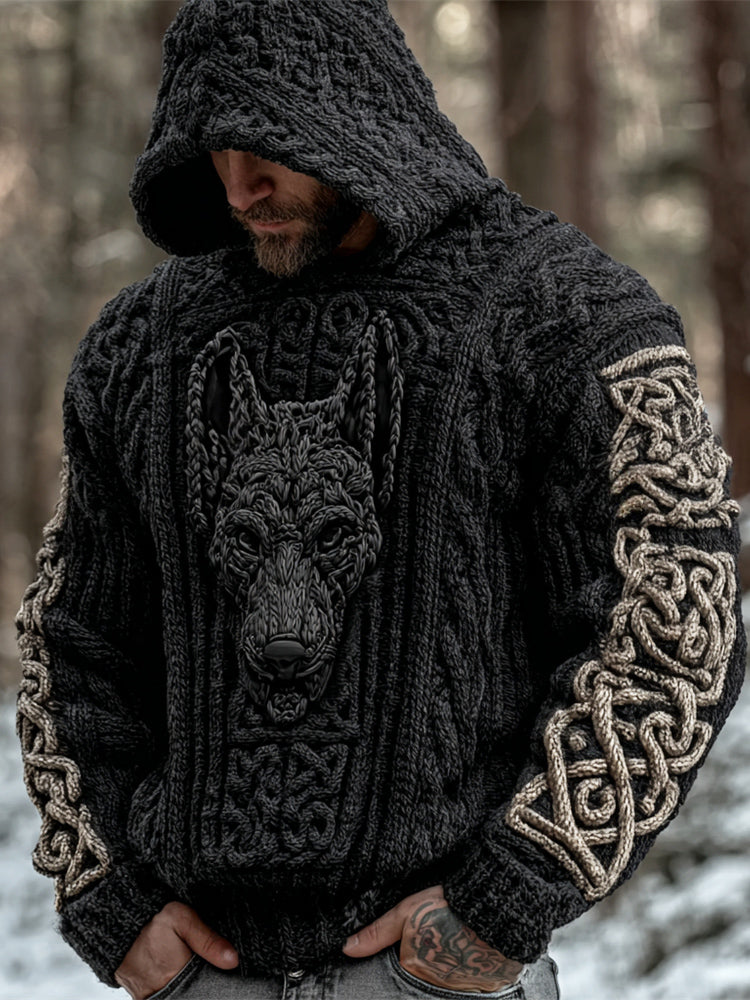 Viking Hellhound Men's Hooded Knit Sweater artswardrobe