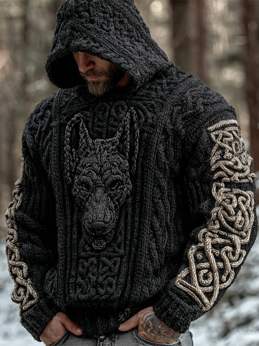 Viking Hellhound Men's Hooded Knit Sweater artswardrobe
