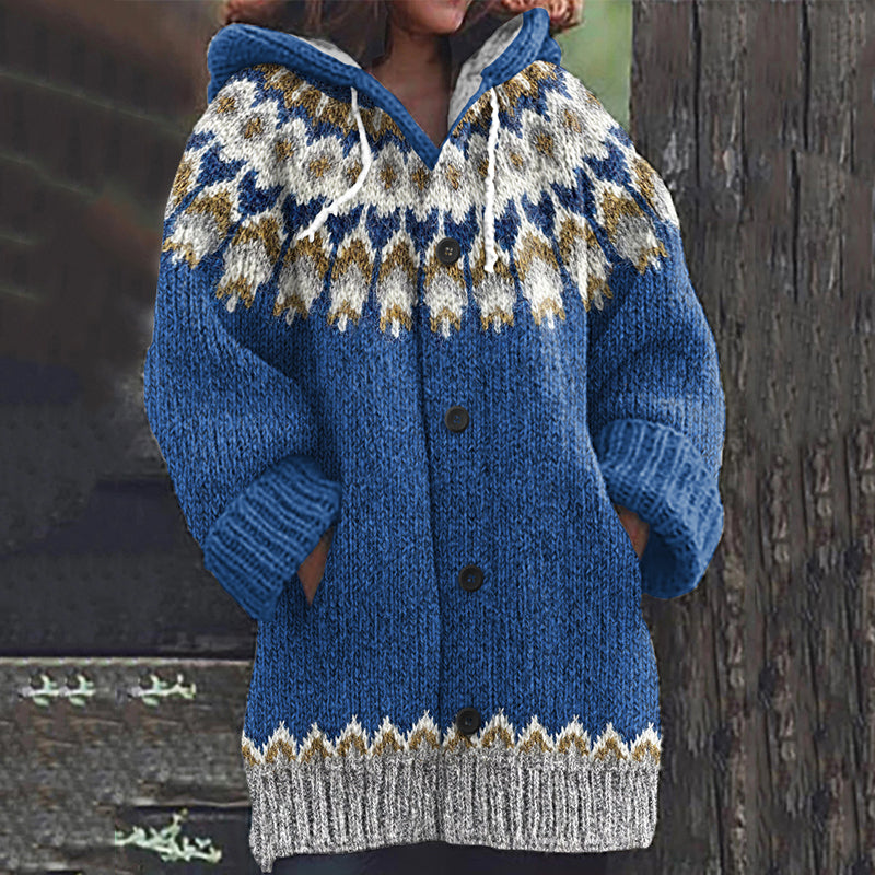 Vintage Iceland Knitted Print Hooded Cardigan Sweater elevenforest