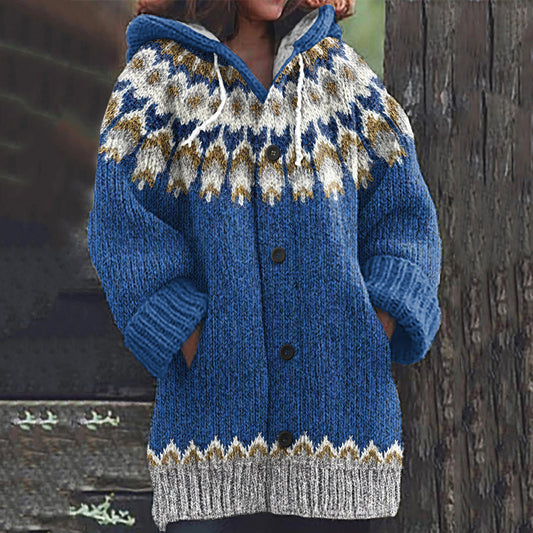 Vintage Iceland Knitted Print Hooded Cardigan Sweater elevenforest