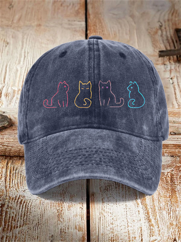 Colorful Cat Embroidery Stitch Hat elevenforest