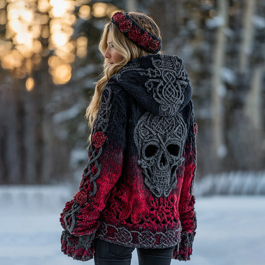 Women's Rose Skull Comfort Loose Gradient Button Sweater Cardigan elevenforest