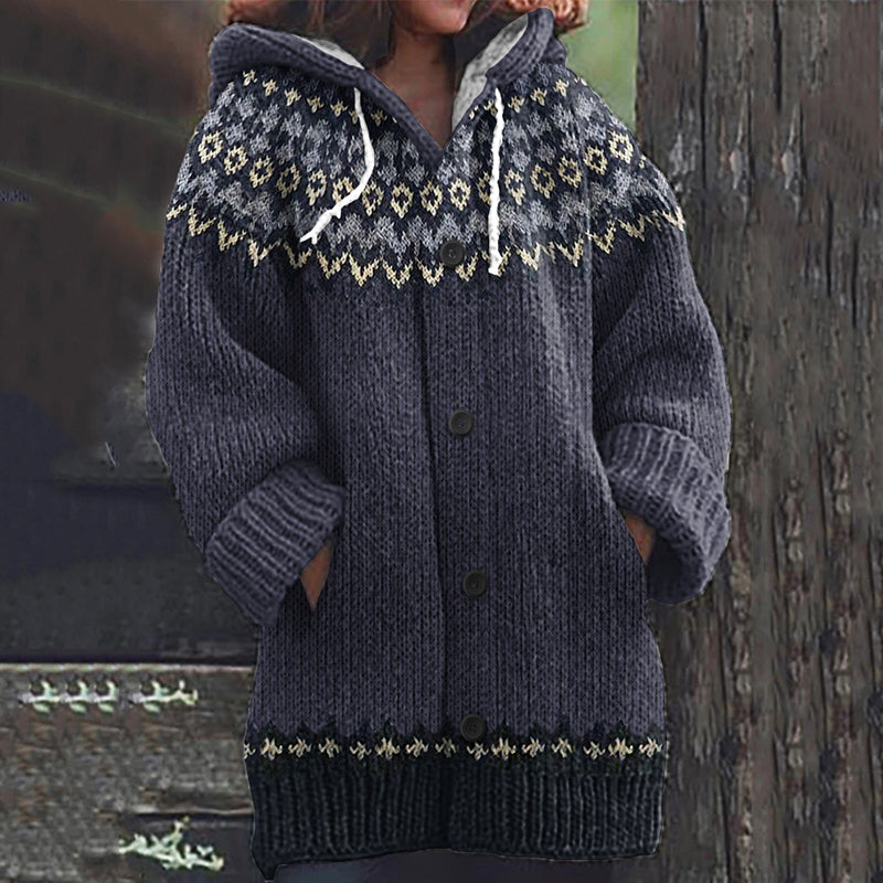 Vintage Icelandic Navy Blue L Knit Jacquard Warmth Print Women's Sweater elevenforest