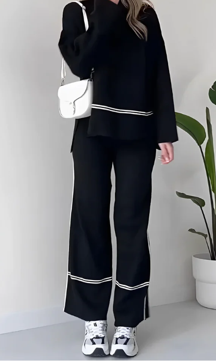 Elara® | Women Spring Summer Solid Color Casual Top Comfortable Design Suit Loose Two-Piece Set Sweater and Pants