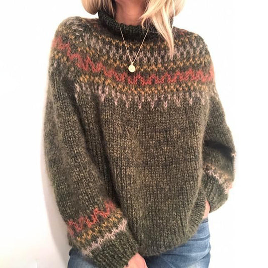 Retro Contrast Wave Pattern Turtleneck Sweater elevenforest