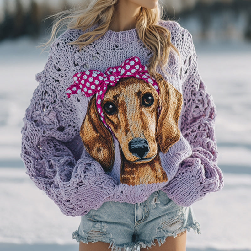 Fuzzy Dachshund Dog Family Felt Cozy Knit Sweater artswardrobe