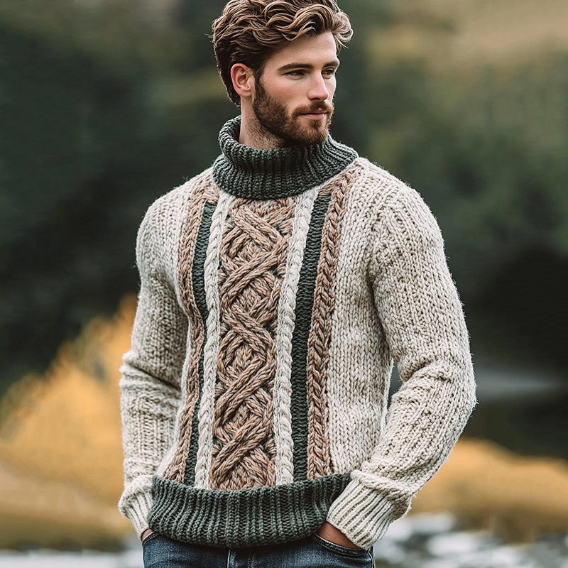 Vintage Irish Celtic Knotted Warmth Knit Jacquard Turtleneck Sweater elevenforest