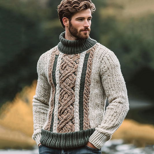 Vintage Irish Celtic Knotted Warmth Knit Jacquard Turtleneck Sweater elevenforest