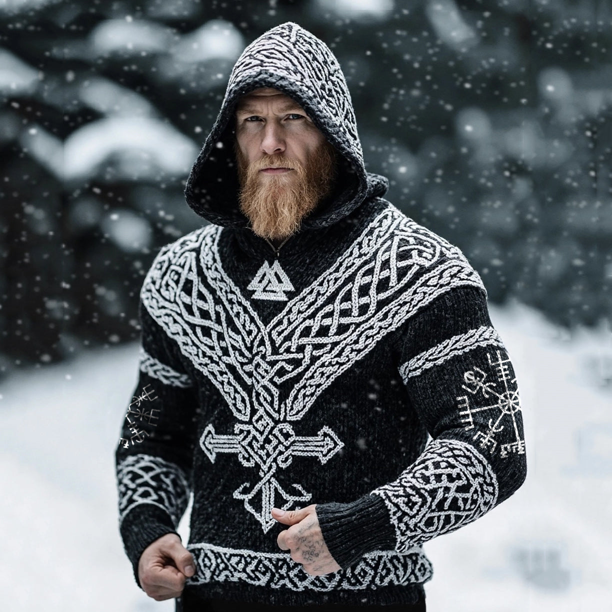 Men's Viking Compass Compass Celtic Hooded Sweater artswardrobe