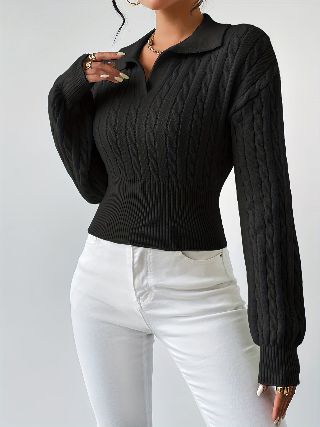 Iliana® | Textured twist knit V-neck sweater