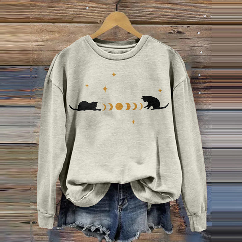 Comstylish Lovely Cat And Moon Art Vintage Washed Sweatshirt