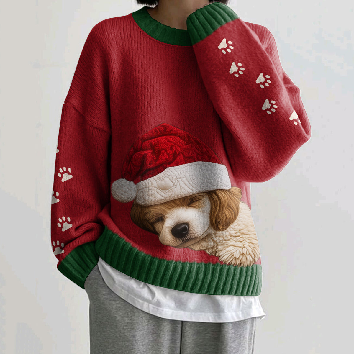 Comstylish Women's Christmas Dog Print Knitted Pullover Sweater