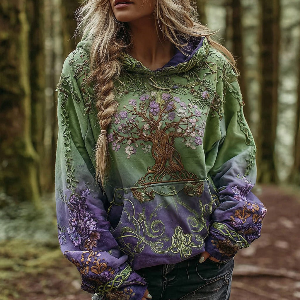 Comstylish Women's Vintage Viking Tree Of Life Art Gradient Comfort Hoodie