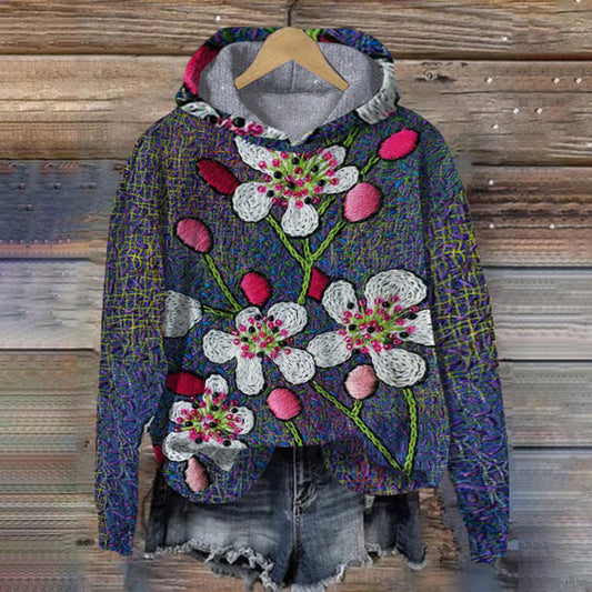 Vintage Embroidered Floral Print Hooded Sweater elevenforest