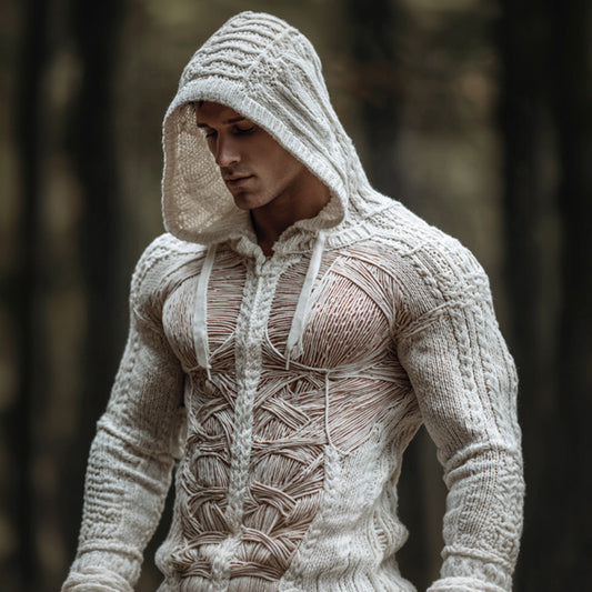 Line Art Men's Knitted Warm Hooded Sweater artswardrobe