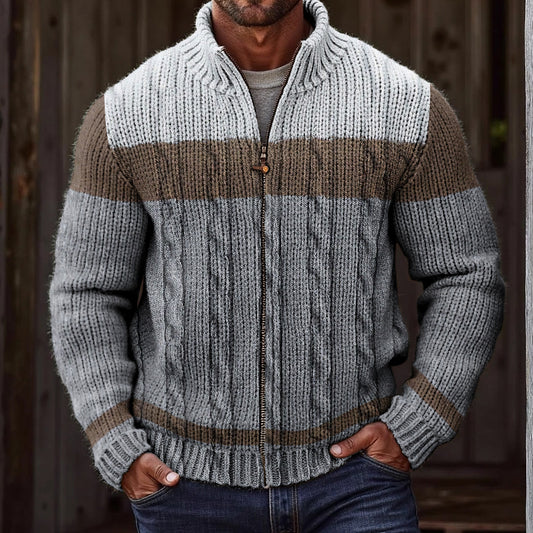 Men'S Vintage Color Block Knitted Jacquard Cozy Sweater Cardigan elevenforest