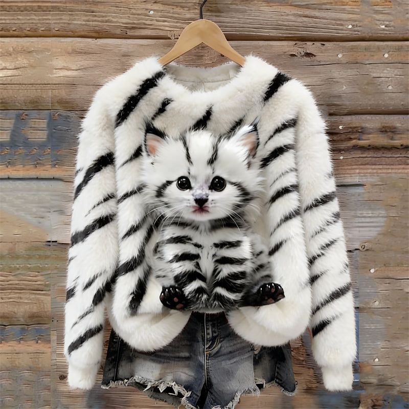Comstylish Lovely Tabby Cat & Pattern Cozy Plush Sweatshirt