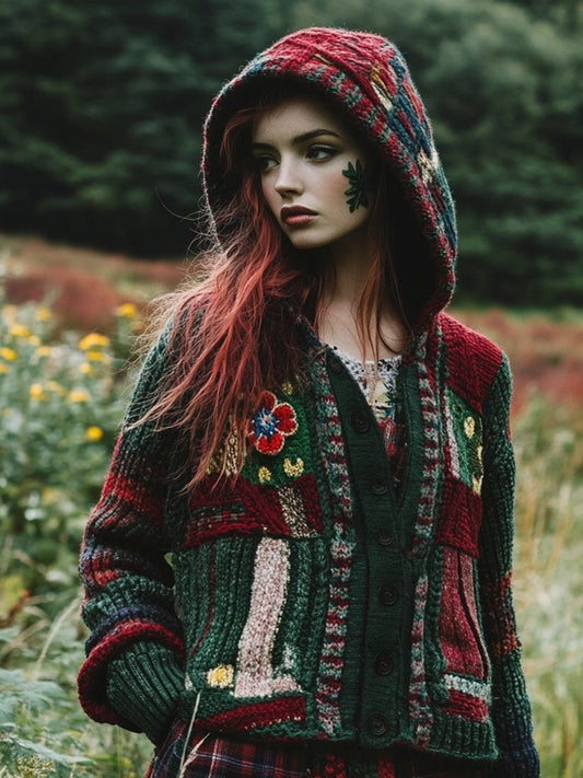 Scottish Vintage Floral Pattern Women's Hooded Sweater artswardrobe