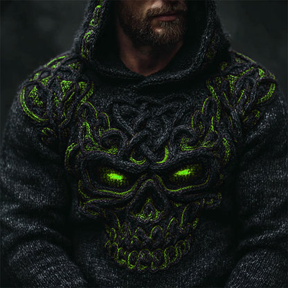 Men's Halloween Skull Celtic Knot Chunky Cozy Knit Hooded Sweater artswardrobe
