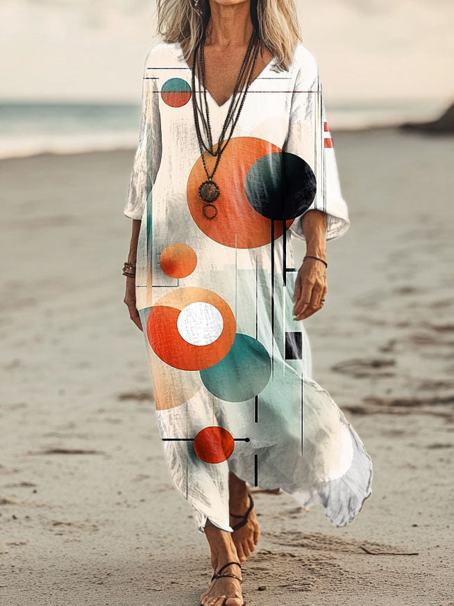 Women's Irregular Pattern Art Print Pocket Cotton Dresses