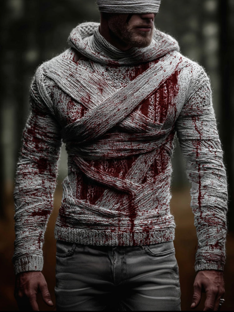 Men's Halloween Skeleton Art Bandage Hooded Sweater artswardrobe