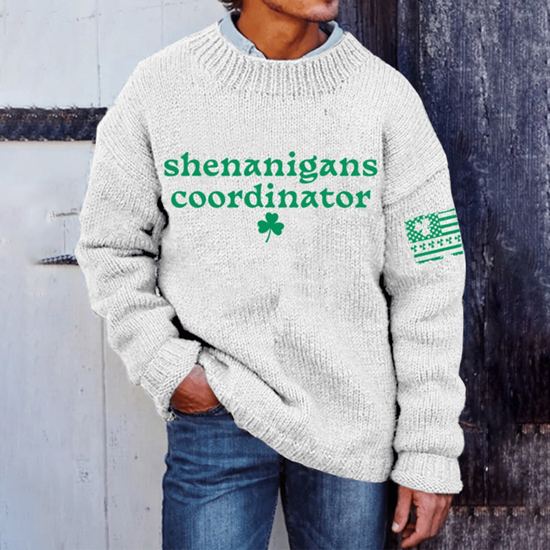 Men'S St. Patrick'S Day Printed Knit Crew Neck Sweater elevenforest