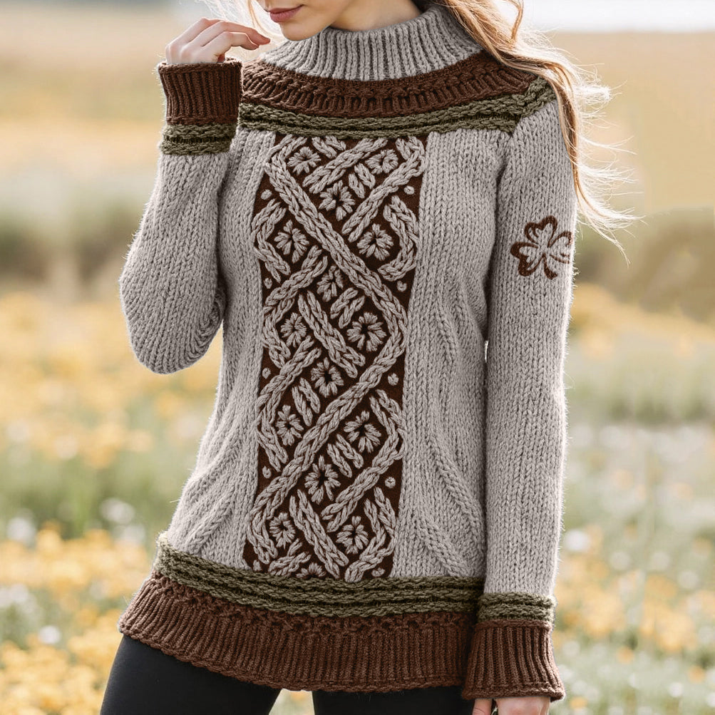 Women's Celtic Classic Knotted Contrast Jacquard Sweater elevenforest