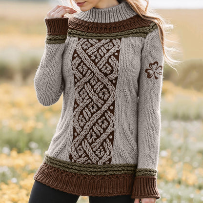 Women's Celtic Classic Knotted Contrast Jacquard Sweater elevenforest