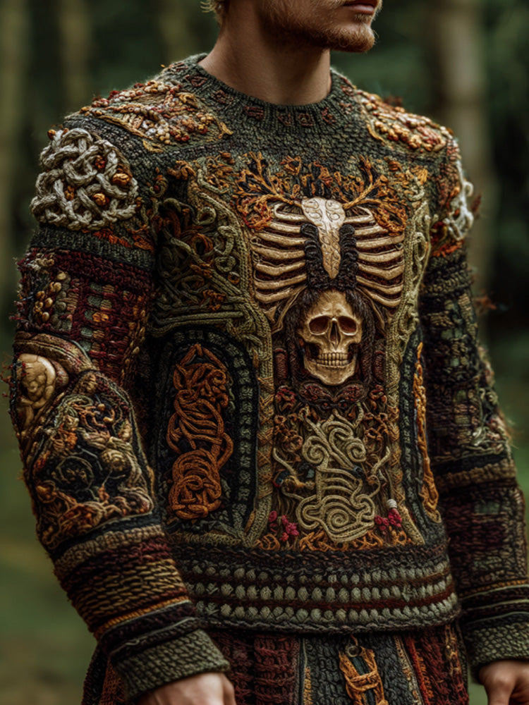 Vintage Halloween Bone And Floral Art Sweater artswardrobe