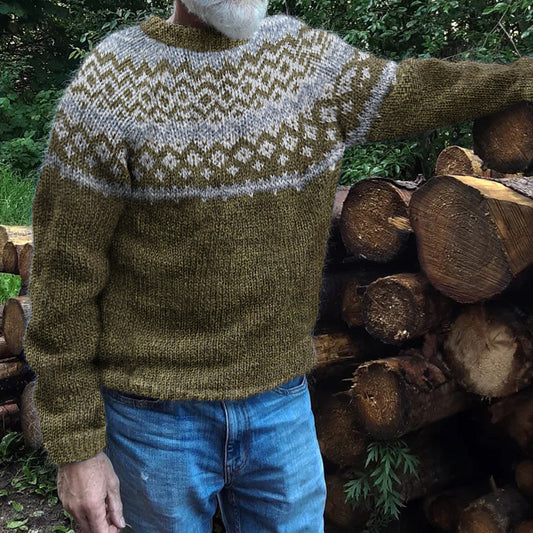 Mens Vintage Fair Isle Knitted Art Cozy Knit Sweater elevenforest