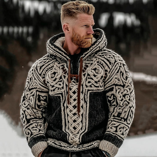 Men's Viking Celtic Knot Color Block Cozy Casual Hooded Sweater artswardrobe