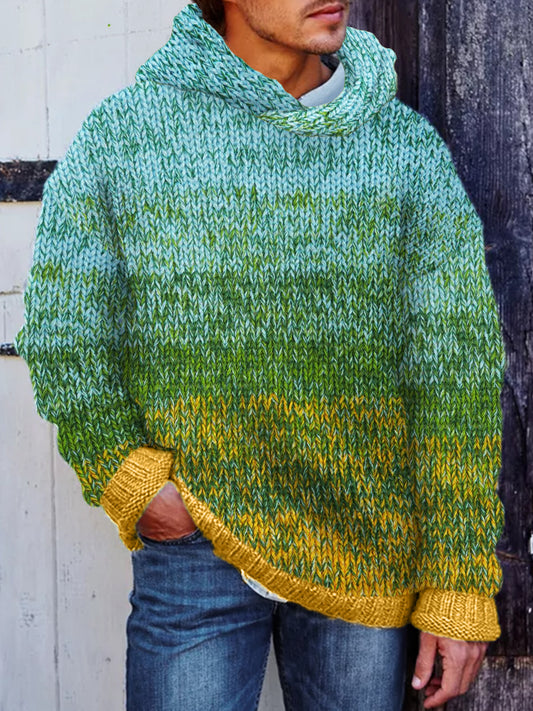 Men's Irish Inspired Gradient Art Crochet Cozy Hooded Sweater elevenforest