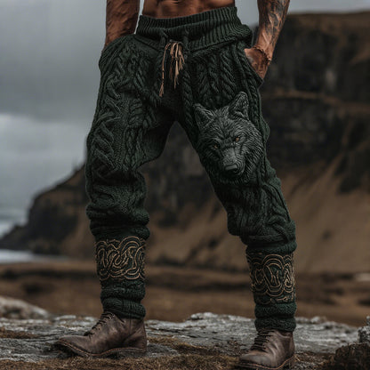 Men's Vintage Viking Wolf Celtic Knot Cozy Chunky Knit Sweatpants artswardrobe