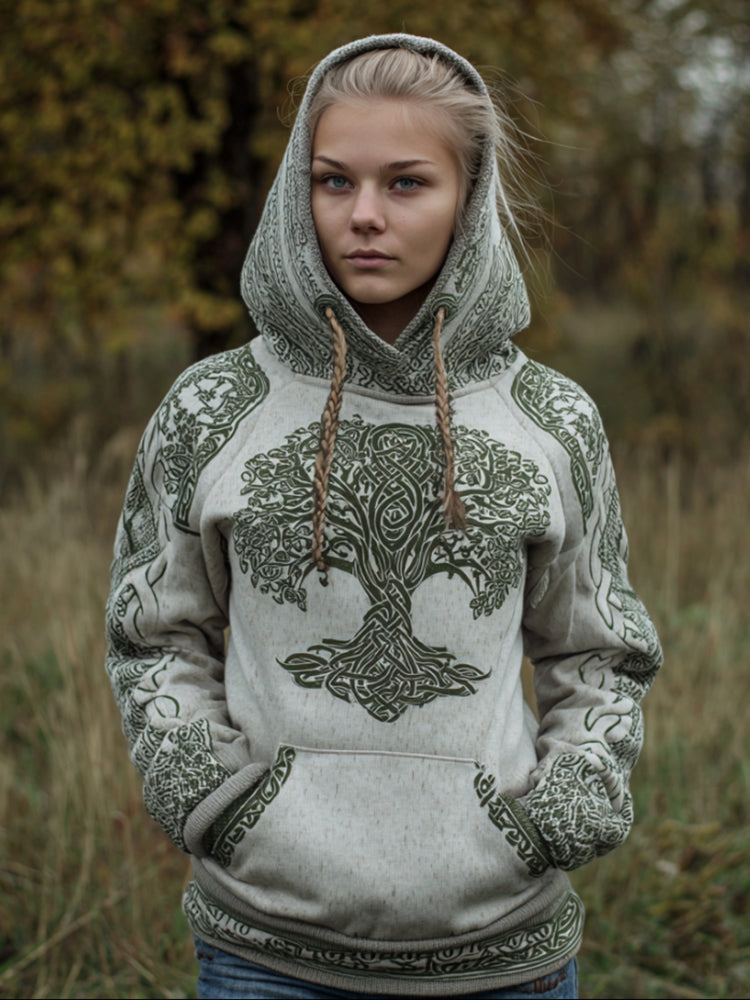 Comstylish Women's Viking Style Tree Of Life Print Warm Hoodie