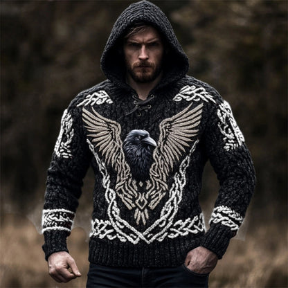 Men's Viking Raven Inspired Celtic Chunky Hooded Sweater artswardrobe