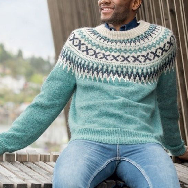 Men'S Vintage Knitted Jacquard Crew Neck Sweater elevenforest