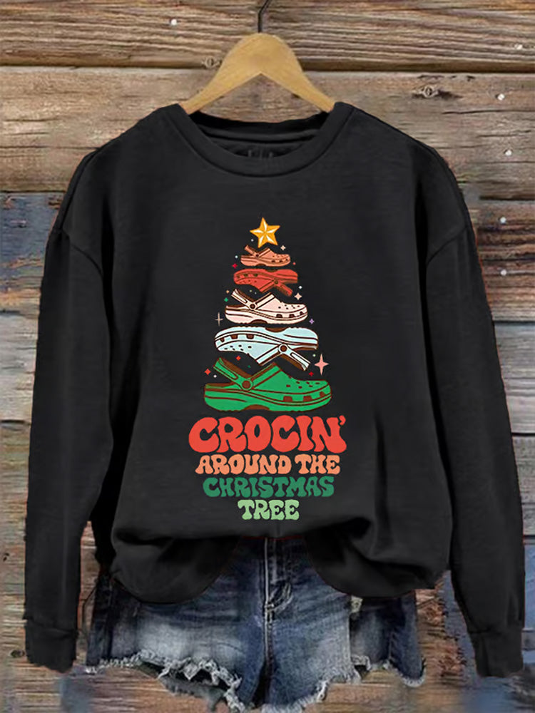 Comstylish Women's Funny Crocin' Around The Christmas Tree Casual Sweatshirt