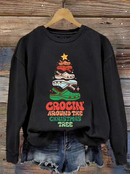 Comstylish Women's Funny Crocin' Around The Christmas Tree Casual Sweatshirt